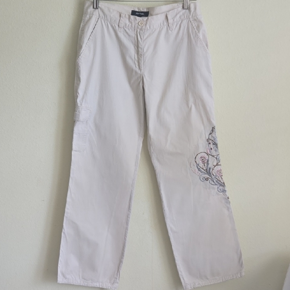 Y2K Daisy Fuentes Embroidered Cargo Pants Size 4 Beige Boho Mid Rise - Picture 10 of 12